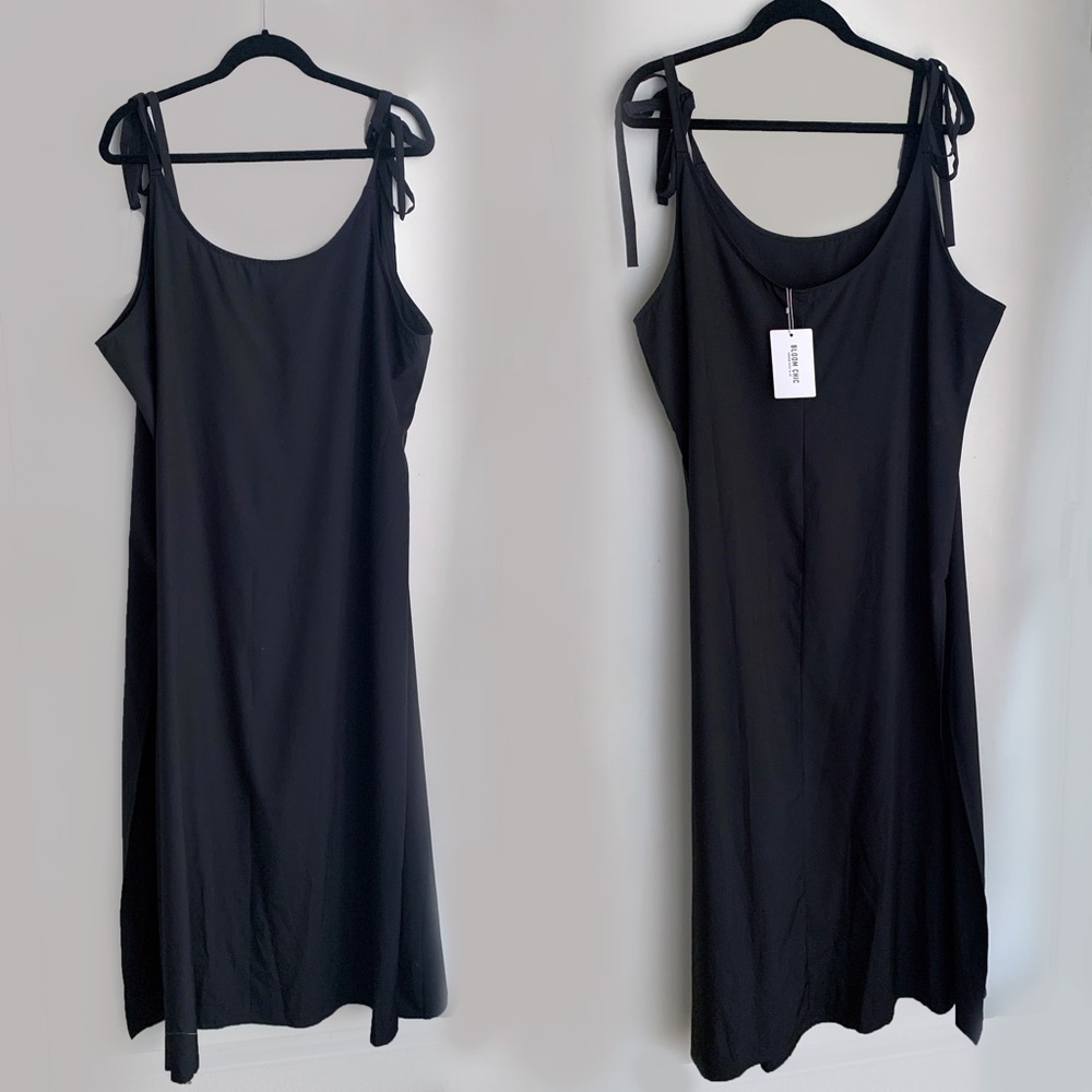 Bloomchic Black Slip Dress Leg Slits Tie Shoulders Cover Up maxi Plus Size 4X
